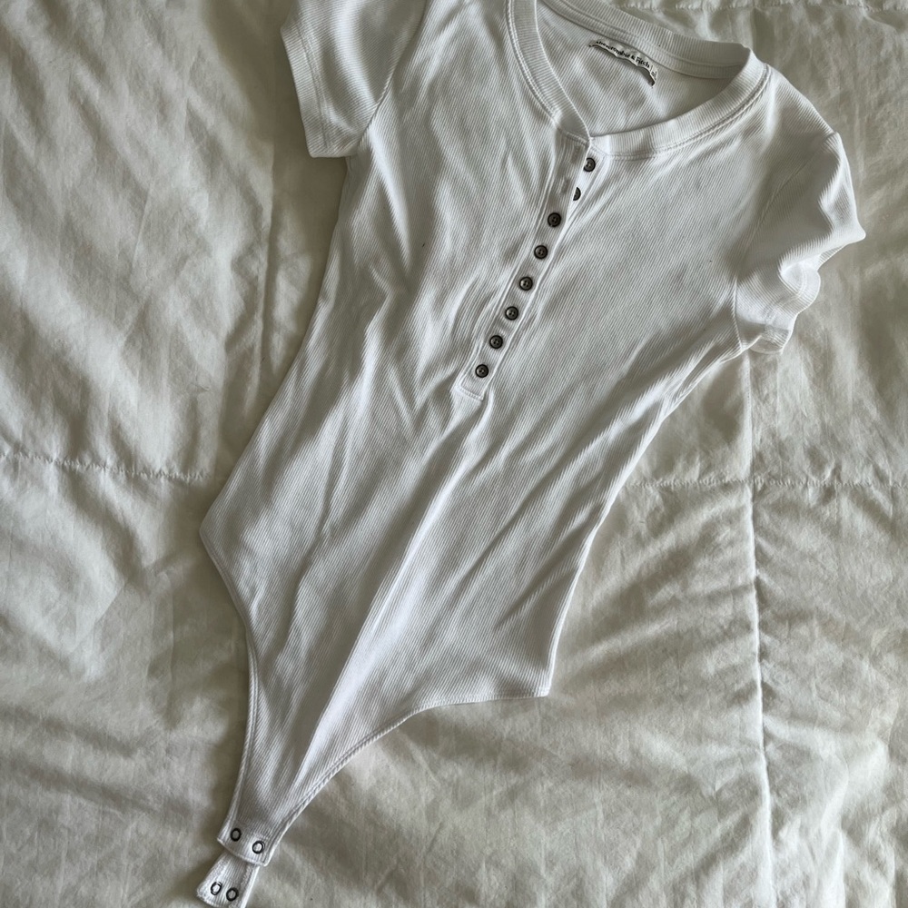 Abercrombie & Fitch White Short Sleeve Henley Bodysuit
